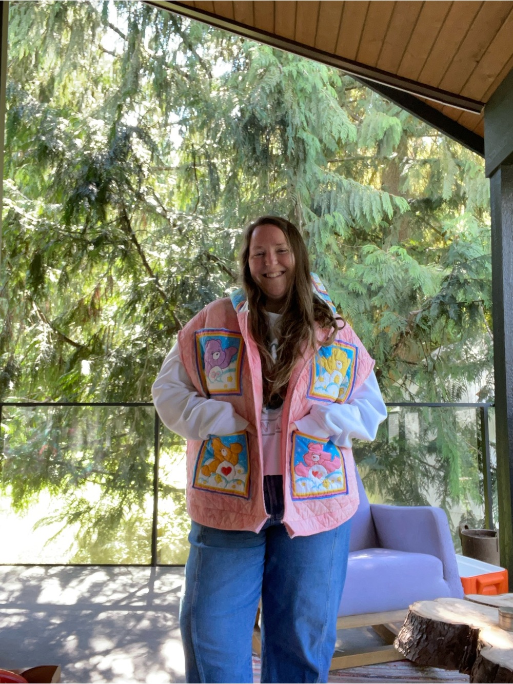 Handmade quilted Care Bears quilted hooded vest! OS